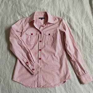 Peace of Cloth Striped Mauve / White Seersucker Button Down Shirt XS